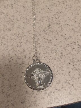 Silver Round Winged Angel Pendant Necklace